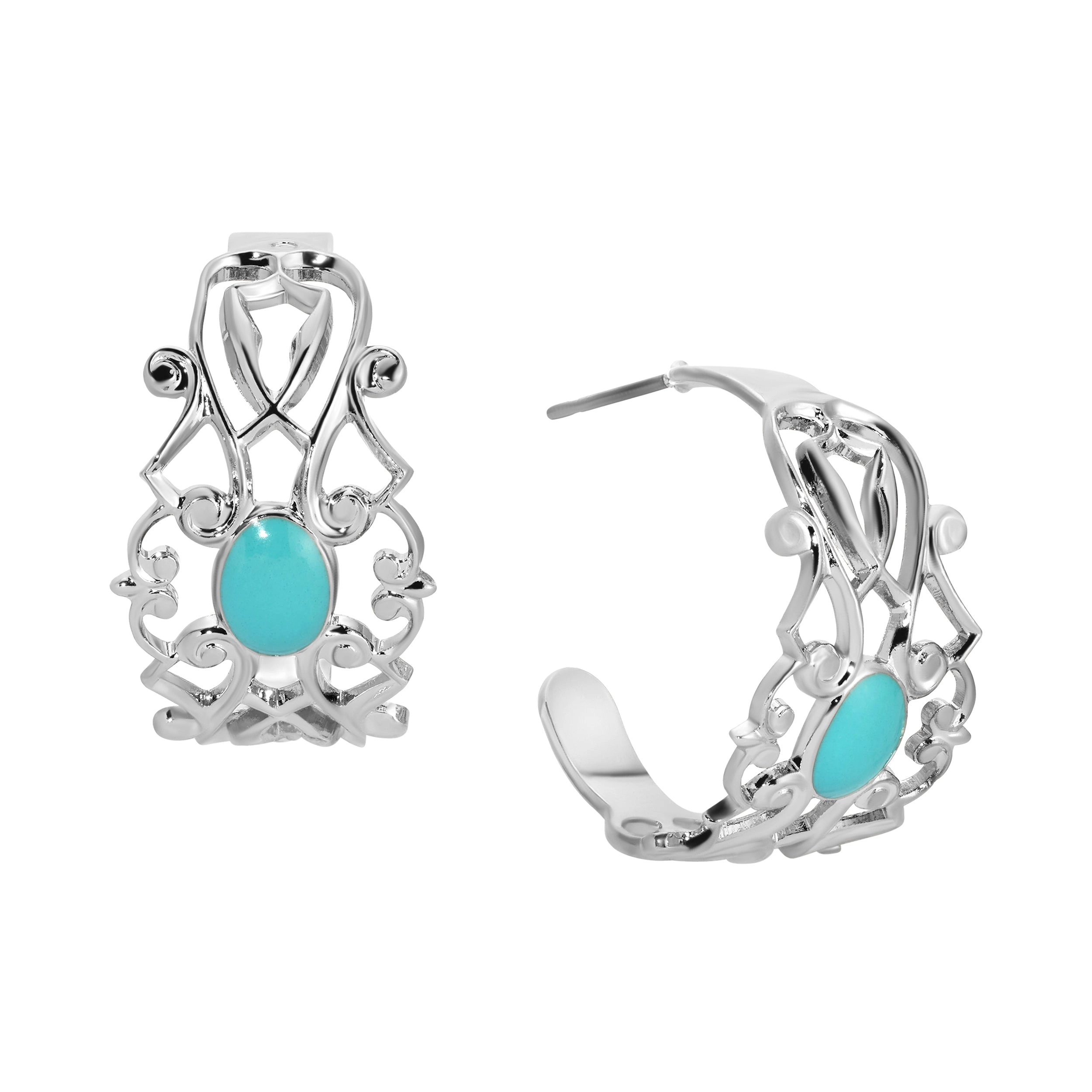 1928 Jewelry Filigrane Classique Oval Enamel Post Hoop Earrings