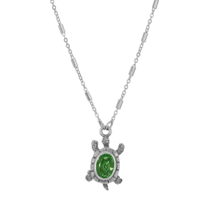 1928 Jewelry Green Crystal Turtle Pendant Necklace 18"