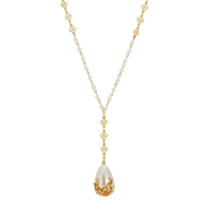 1928 Jewelry Large Faux Pearl Teardrop Y Pendant Necklace 20"