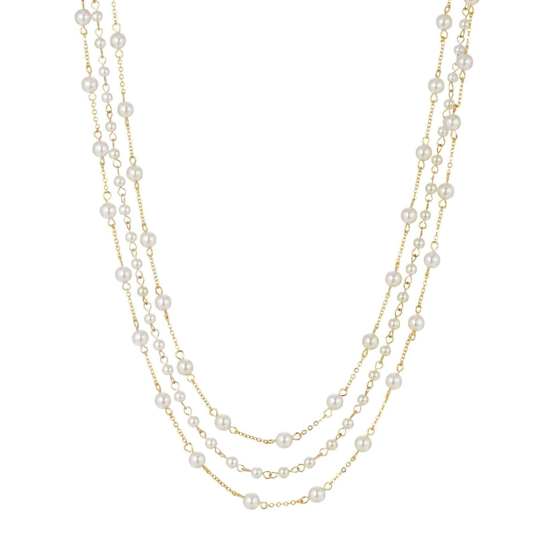 1928 Jewelry Three Strand 4mm Faux Pearl Chain Necklace 16"   3" Extender