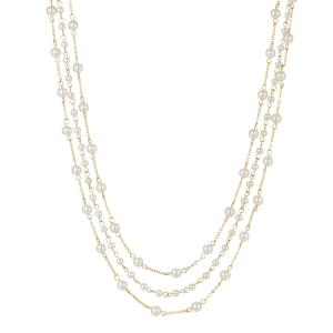 1928 Jewelry Three Strand 4mm Faux Pearl Chain Necklace 16"   3" Extender