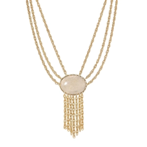 1928 Jewelry Triple Chain Riverstone Gemstone Tassel Necklace 15"   3" Extension