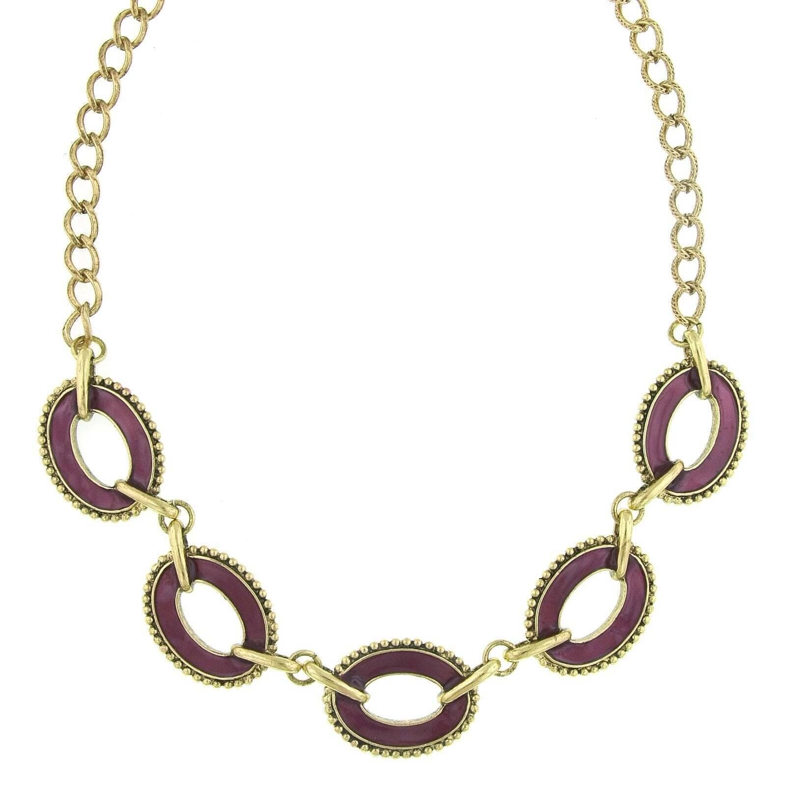 2028 Jewelry Reversible Hand Enameled Oval Station Link Chain Necklace 16"   3" Extender