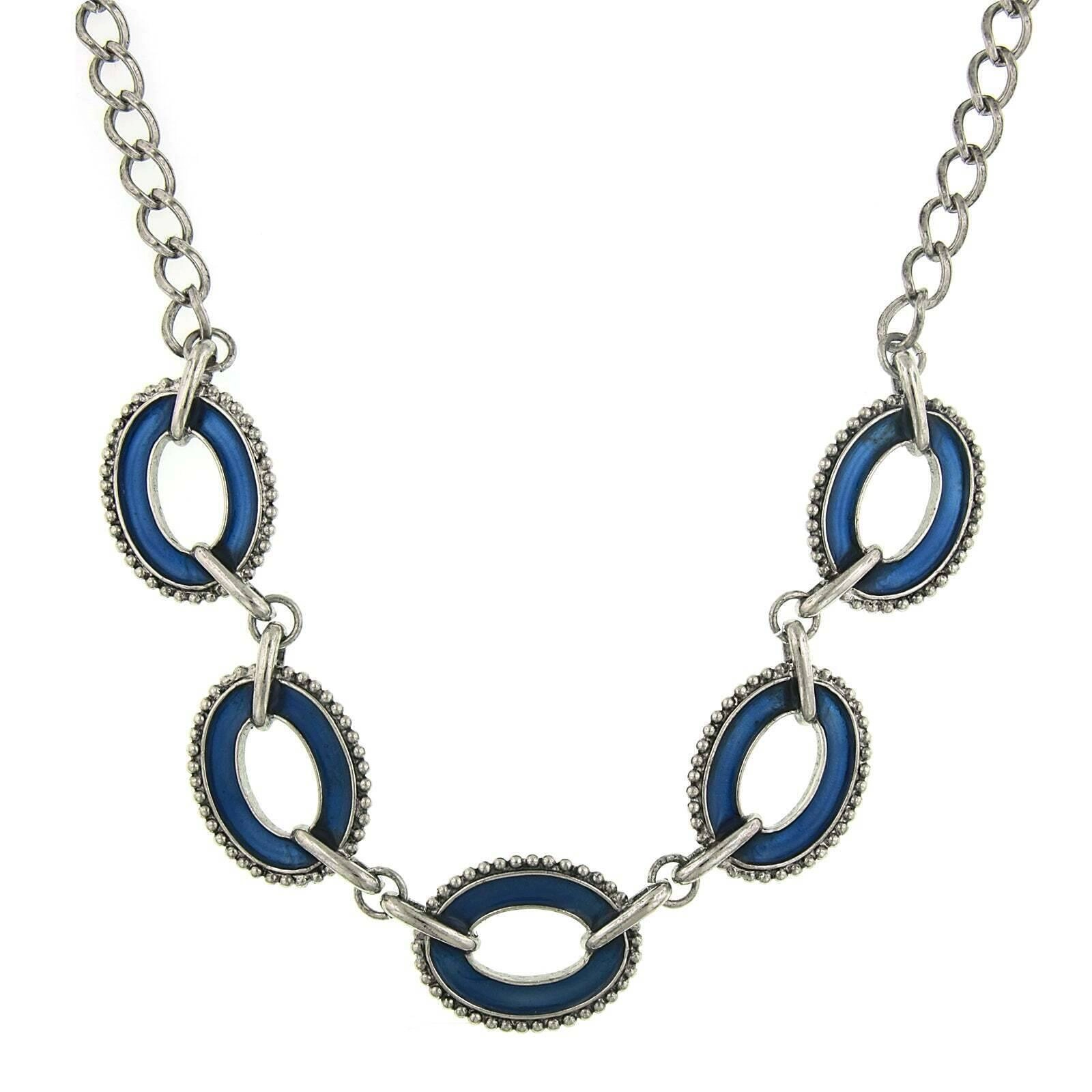 2028 Jewelry Reversible Hand Enameled Oval Station Link Chain Necklace 16"   3" Extender