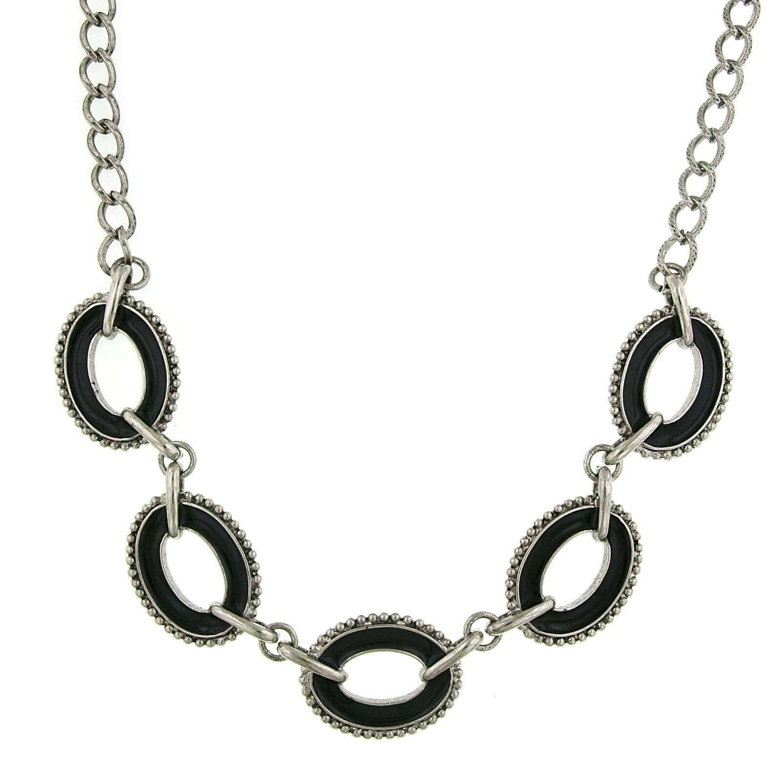 2028 Jewelry Reversible Hand Enameled Oval Station Link Chain Necklace 16"   3" Extender