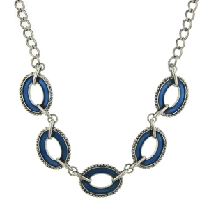 2028 Jewelry Reversible Hand Enameled Oval Station Link Chain Necklace 16"   3" Extender