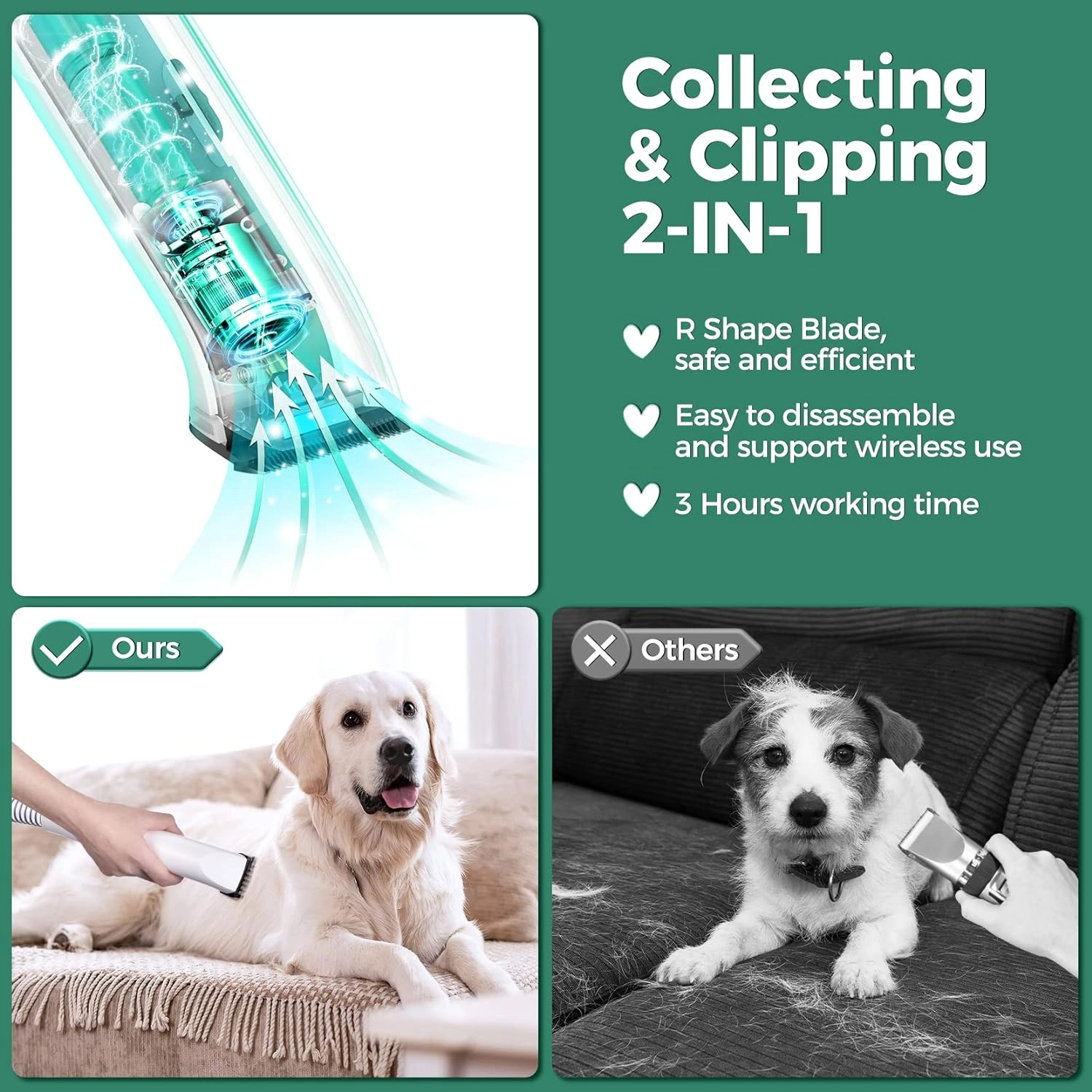 7-in-1 Dog Grooming Vacuum & Vacuum Suction, Low Noise , Professional Doggy Vacuum with 5 Proven Grooming Tools