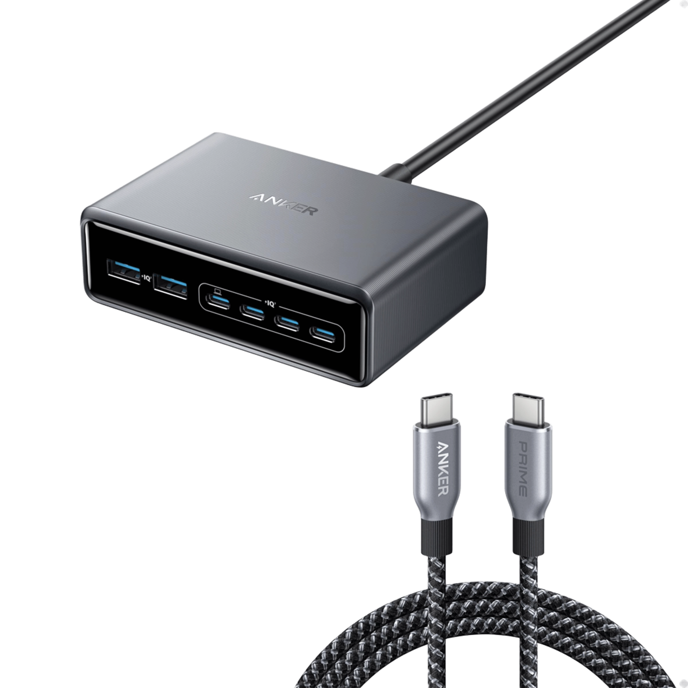 Anker Prime Charger (200W, 6 Ports, GaN)  and Anker Prime USB-C to USB-C Cable 240W