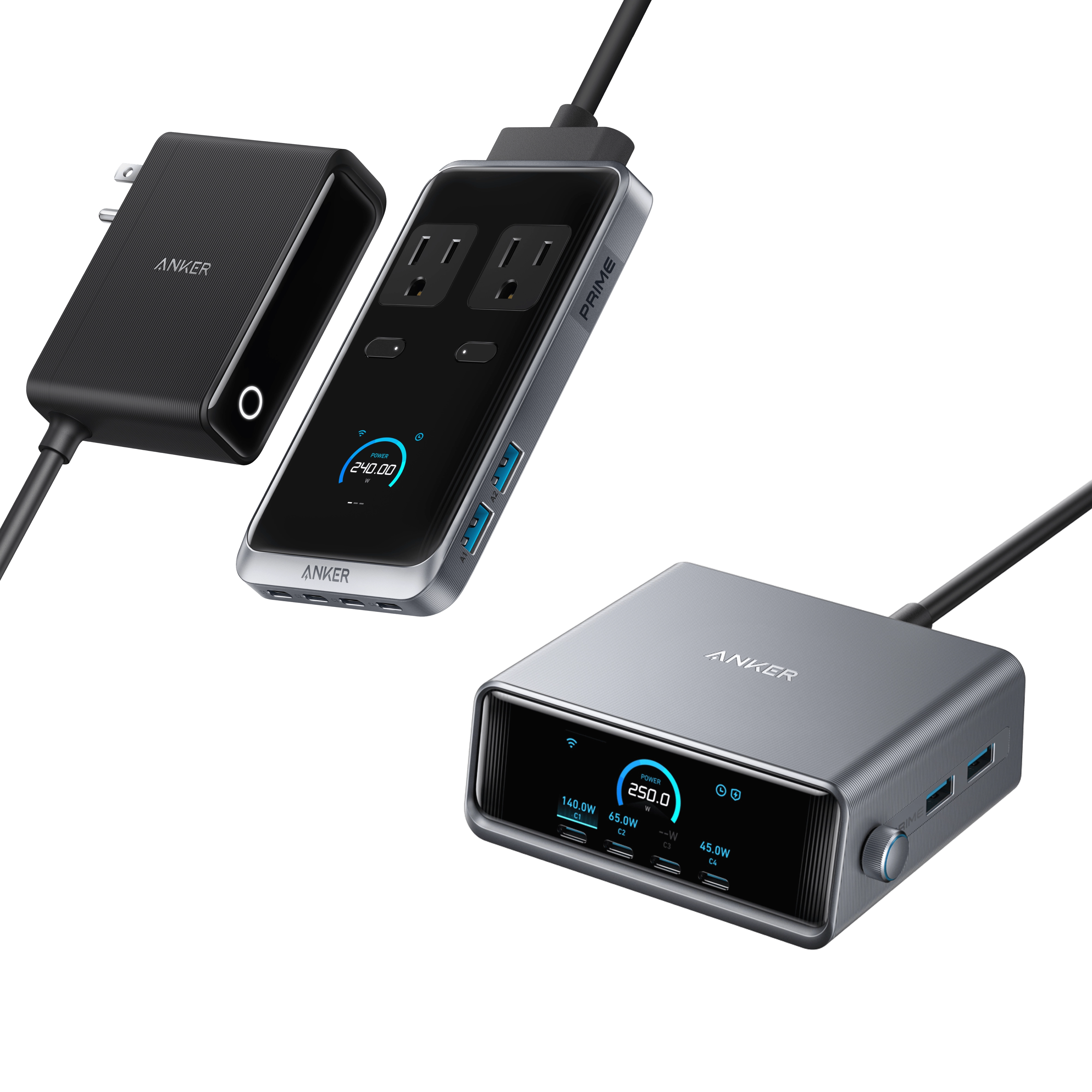 Anker Prime Charger (250W, 6 Ports, GaNPrime) and Charging Station (8-in-1, 240W)