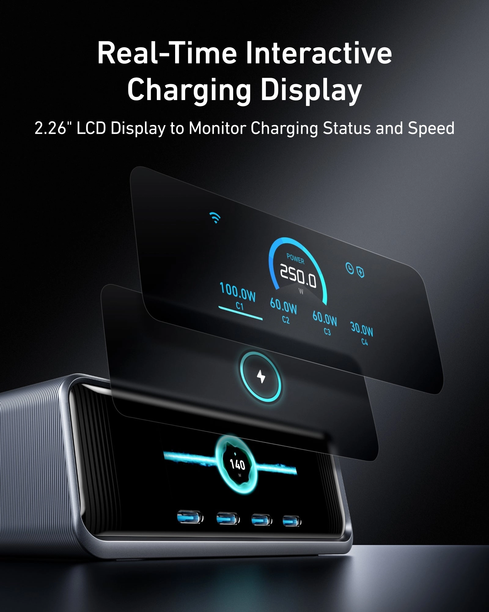 Anker Prime Charger (250W, 6 Ports, GaNPrime) with USB-C to USB-C Cable (240W)