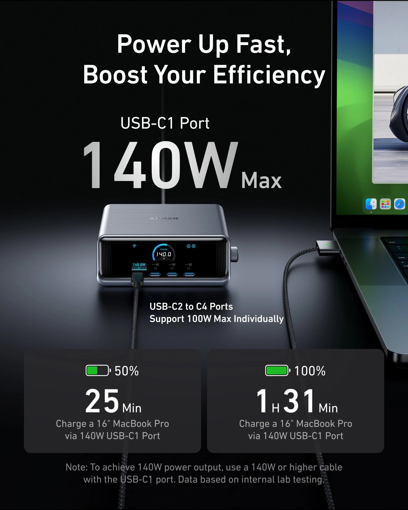 Anker Prime Charger (250W, 6 Ports, GaNPrime) with USB-C to USB-C Cable (240W)