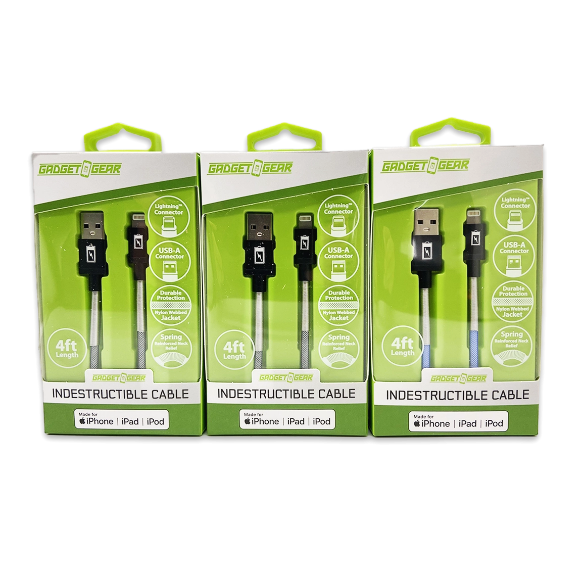 Charging Cable Indestructible USB to Lightning 4FT 2.4 Amp - 3 Pieces Per Pack 24600