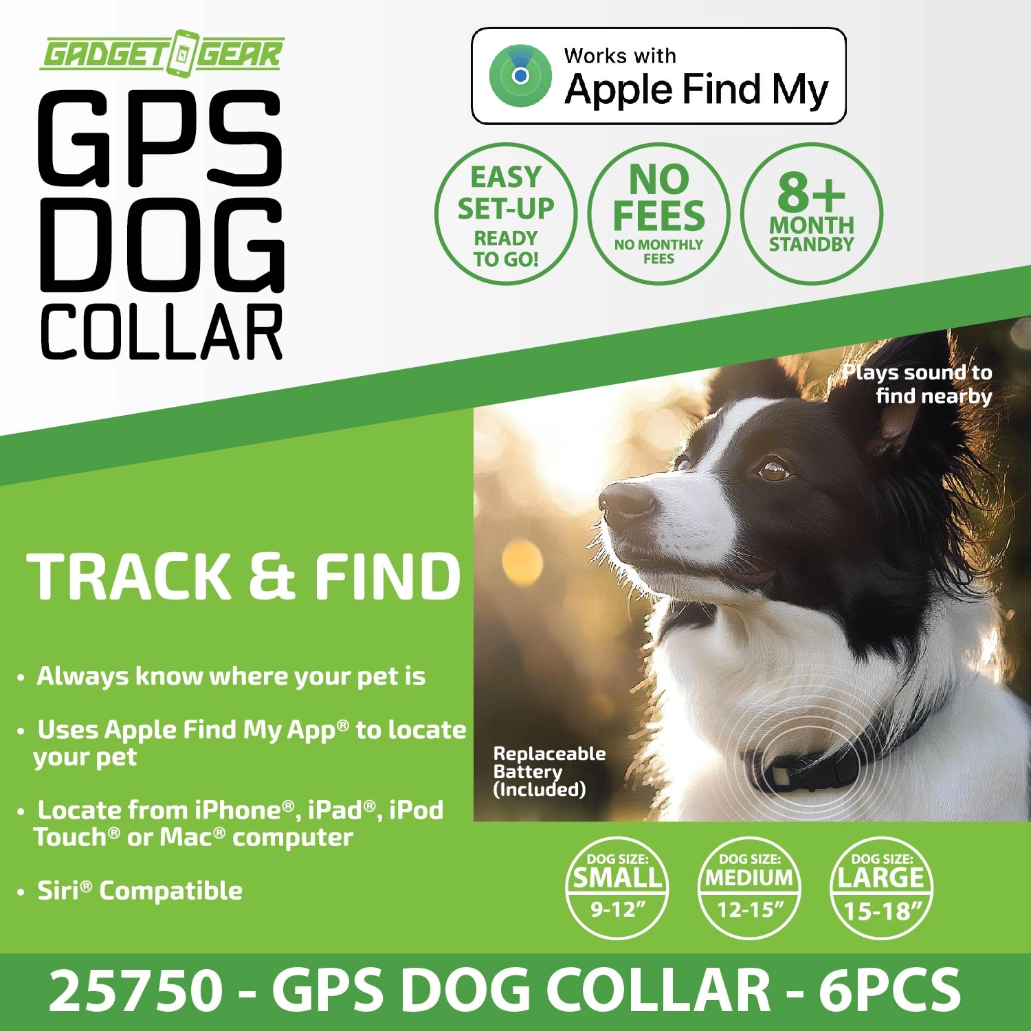 GPS Dog Collar Tracker Apple Find My™ Compatible - 6 Pieces Per Retail Ready Display 25750