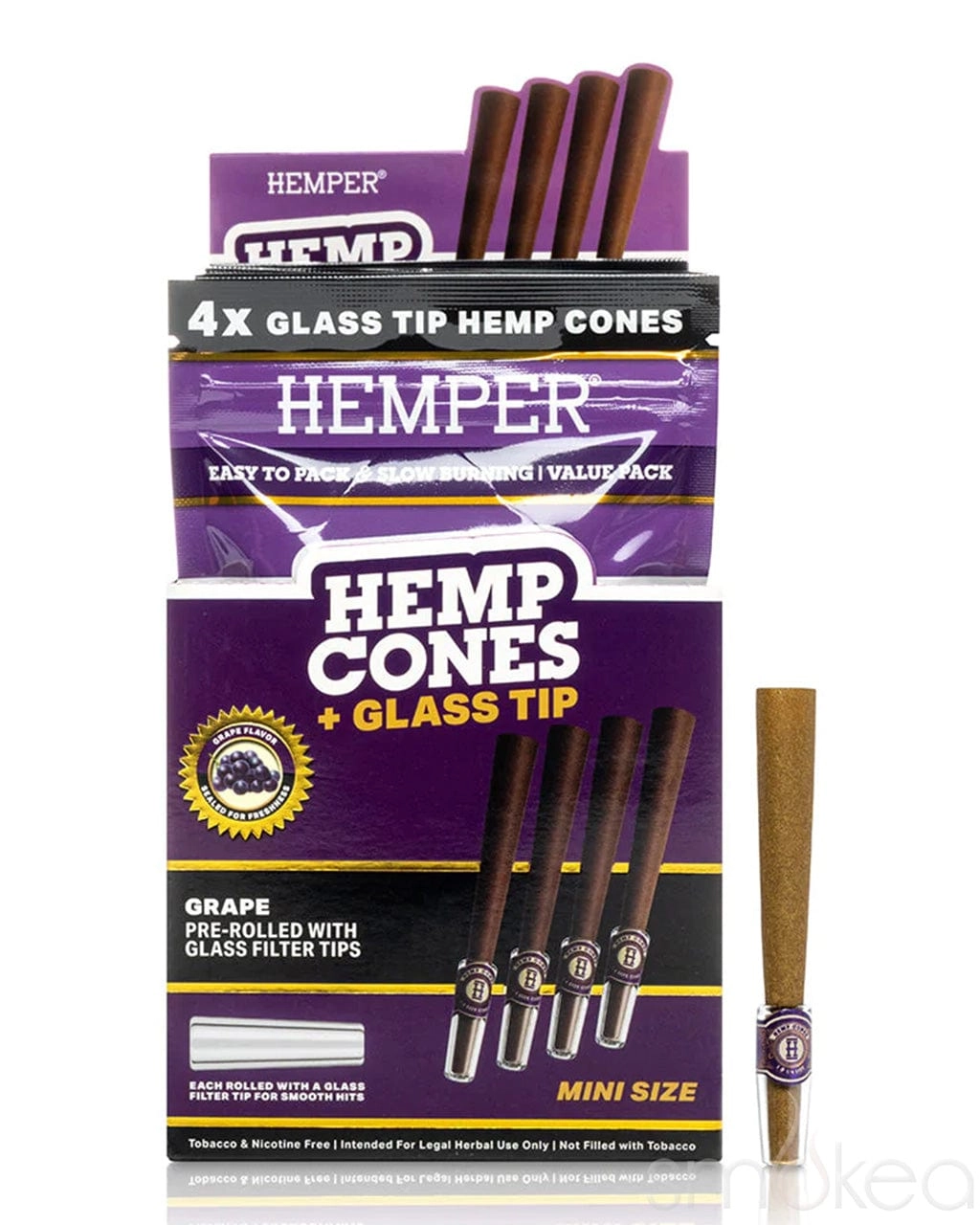Hemper Mini Size Glass Tipped Hemp Cones (4-Pack)