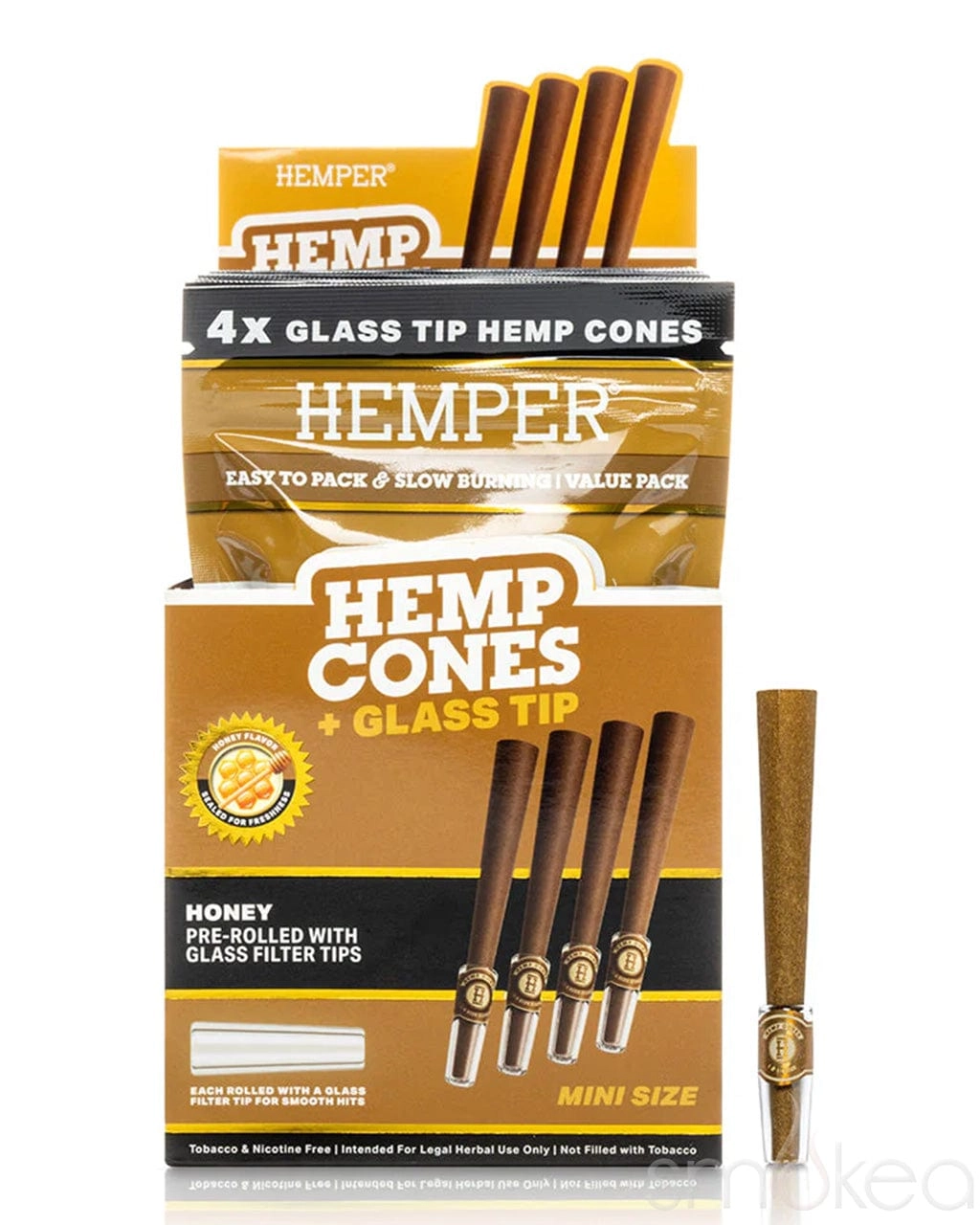 Hemper Mini Size Glass Tipped Hemp Cones (4-Pack)