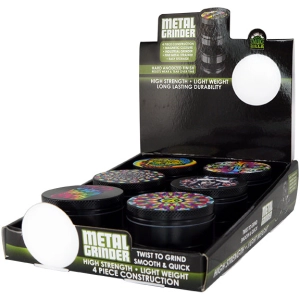 Metal 4 Piece Grinder with Printed Top - 6 Pieces Per Retail Ready Display 26439