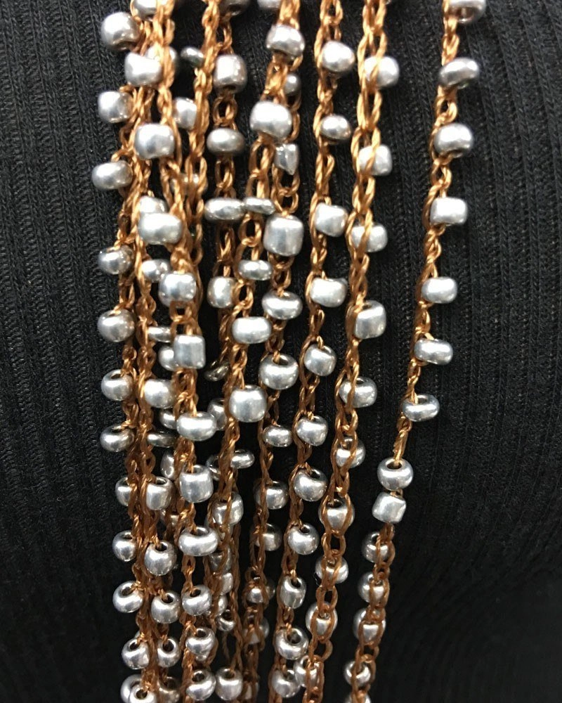 Multi Strand Beaded Necklace Silver Beads