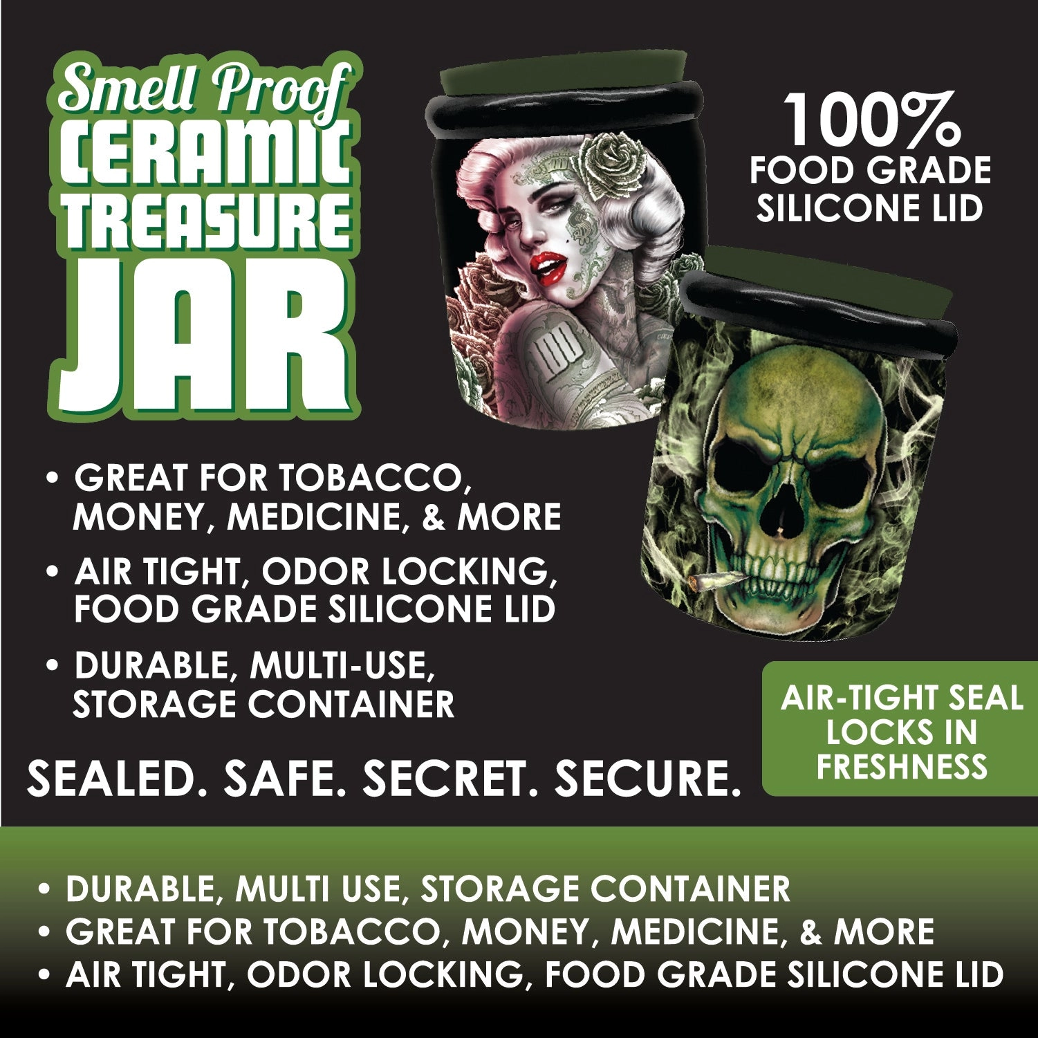 Smell Proof Ceramic Storage Jar - 6 Pieces Per Retail Ready Display 22316
