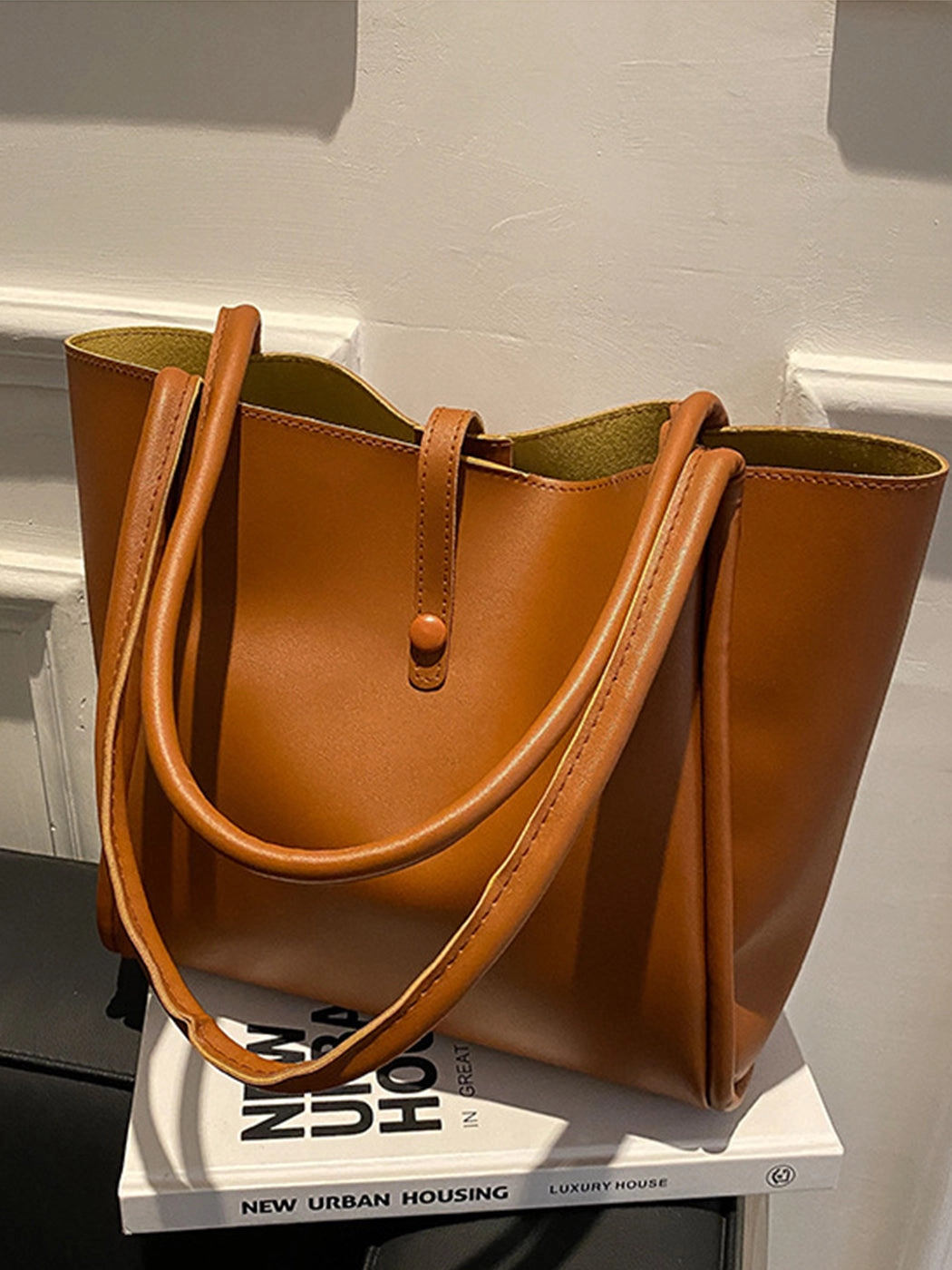 Solid Color PU Portable Large Capacity Tote Bag
