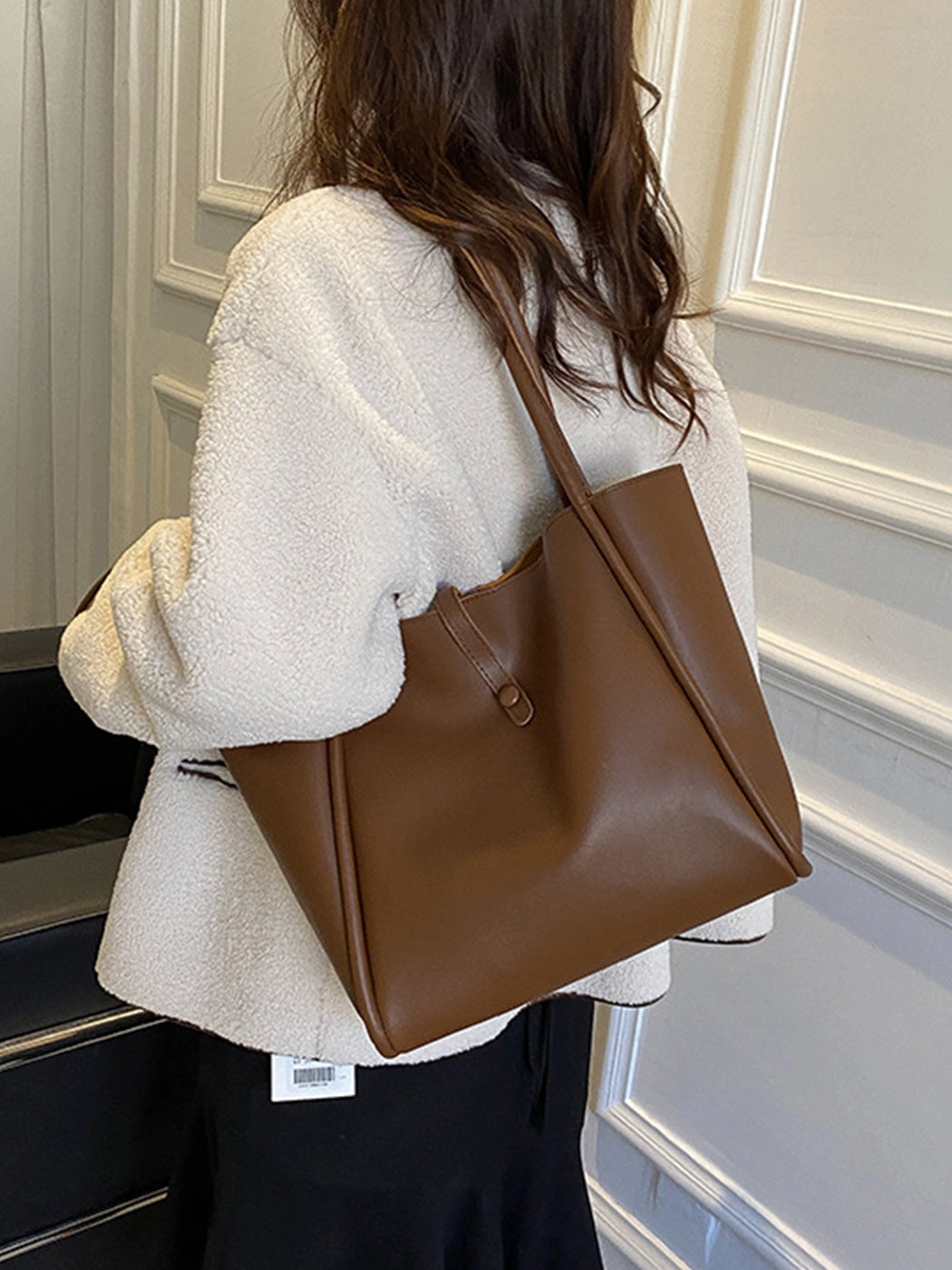 Solid Color PU Portable Large Capacity Tote Bag