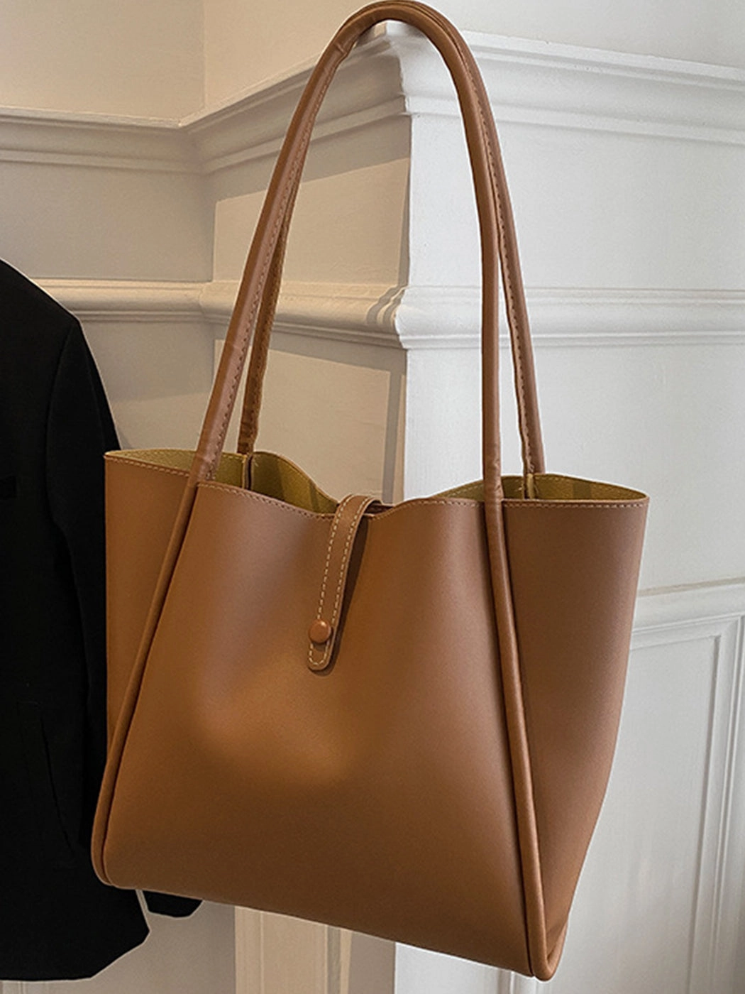 Solid Color PU Portable Large Capacity Tote Bag