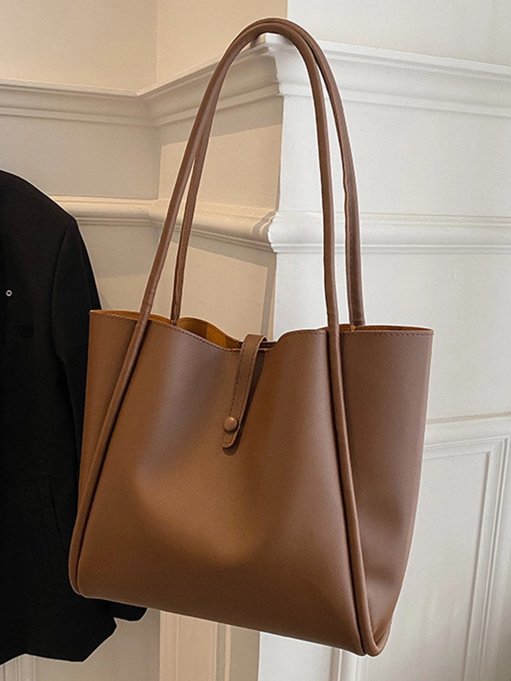 Solid Color PU Portable Large Capacity Tote Bag