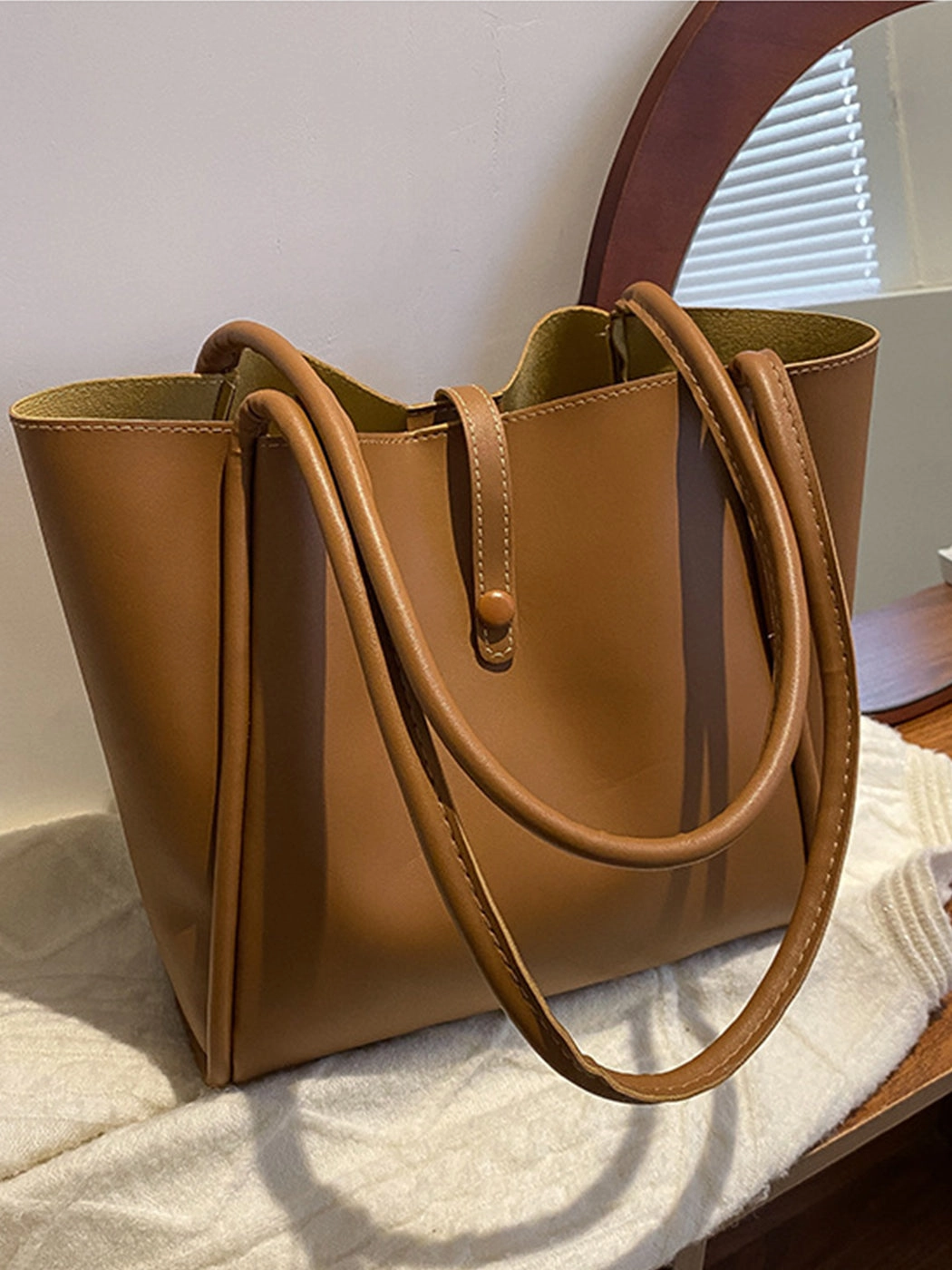 Solid Color PU Portable Large Capacity Tote Bag