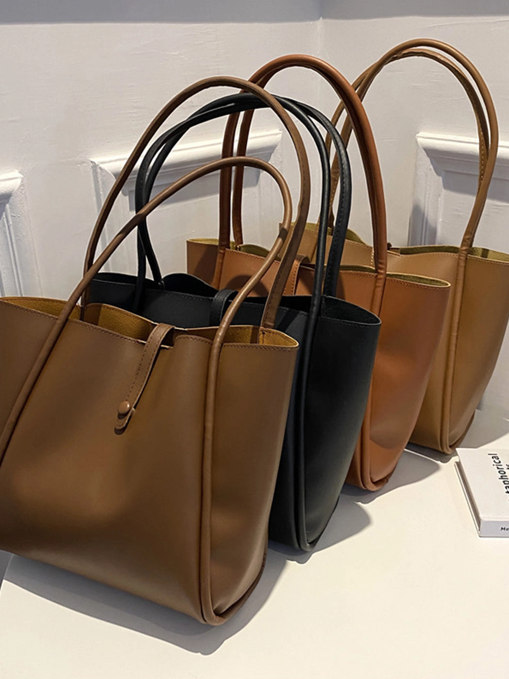 Solid Color PU Portable Large Capacity Tote Bag