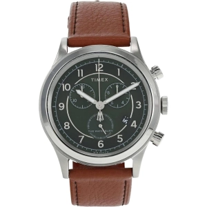 Timex Men's Watch - Waterbury Day-Date Dark Green Dial Brown Strap | TW2U90700VQ
