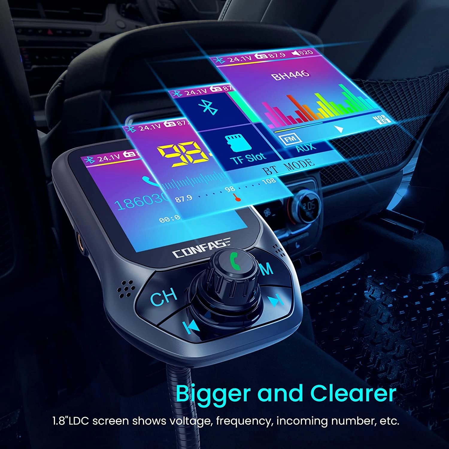 [Upgraded] CONFASE PD20W 2 CVC Mic V5.0 FM Transmitter for Car